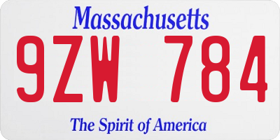 MA license plate 9ZW784