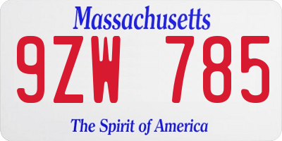 MA license plate 9ZW785