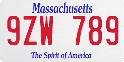 MA license plate 9ZW789