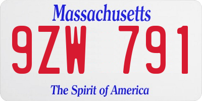 MA license plate 9ZW791