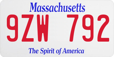 MA license plate 9ZW792