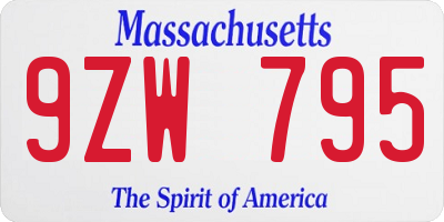 MA license plate 9ZW795