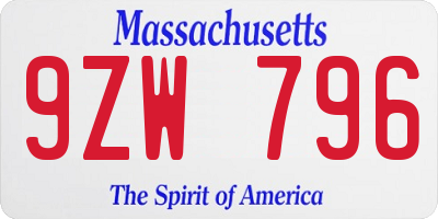 MA license plate 9ZW796