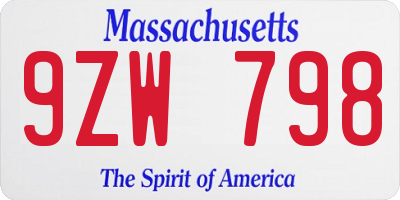 MA license plate 9ZW798