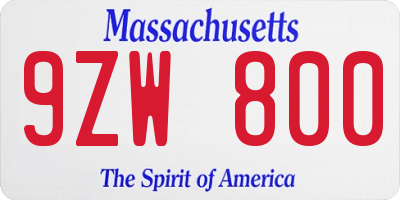 MA license plate 9ZW800