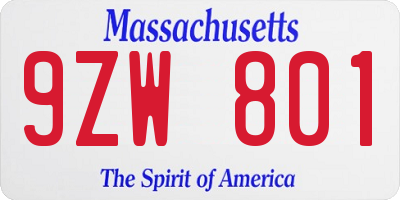 MA license plate 9ZW801