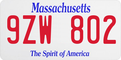 MA license plate 9ZW802