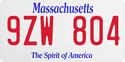 MA license plate 9ZW804