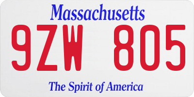 MA license plate 9ZW805