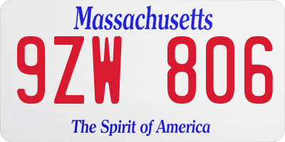 MA license plate 9ZW806