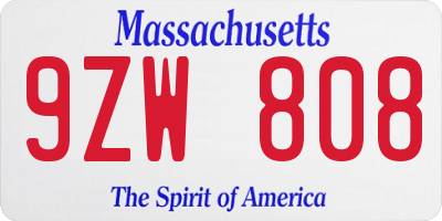 MA license plate 9ZW808