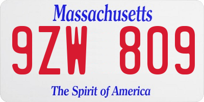 MA license plate 9ZW809