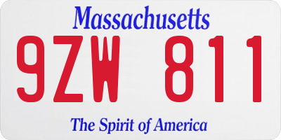 MA license plate 9ZW811