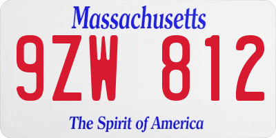 MA license plate 9ZW812