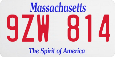 MA license plate 9ZW814