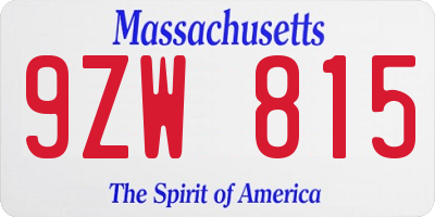 MA license plate 9ZW815