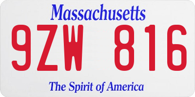 MA license plate 9ZW816