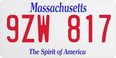 MA license plate 9ZW817