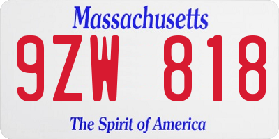 MA license plate 9ZW818