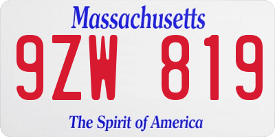 MA license plate 9ZW819