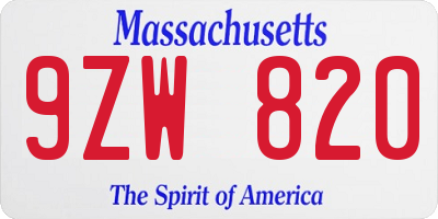 MA license plate 9ZW820