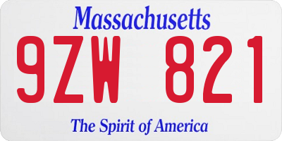 MA license plate 9ZW821