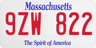 MA license plate 9ZW822