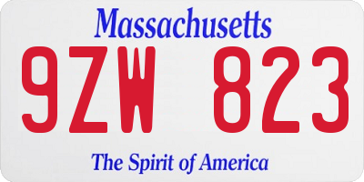 MA license plate 9ZW823