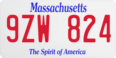 MA license plate 9ZW824