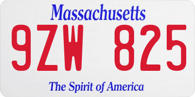 MA license plate 9ZW825