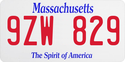 MA license plate 9ZW829