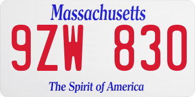 MA license plate 9ZW830