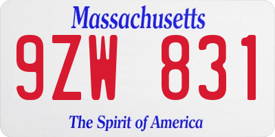 MA license plate 9ZW831