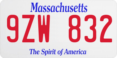 MA license plate 9ZW832