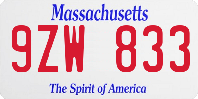 MA license plate 9ZW833