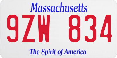 MA license plate 9ZW834