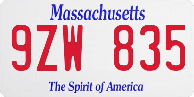 MA license plate 9ZW835