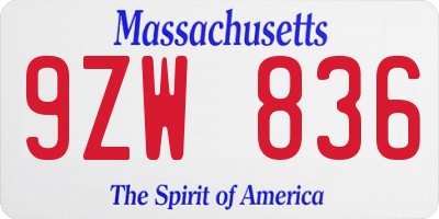 MA license plate 9ZW836