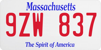 MA license plate 9ZW837