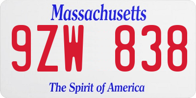 MA license plate 9ZW838