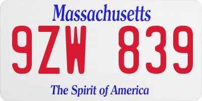 MA license plate 9ZW839