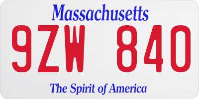 MA license plate 9ZW840