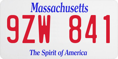 MA license plate 9ZW841