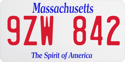 MA license plate 9ZW842