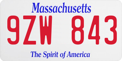 MA license plate 9ZW843