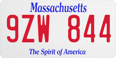 MA license plate 9ZW844