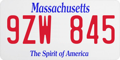 MA license plate 9ZW845