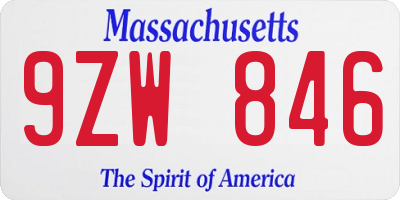 MA license plate 9ZW846