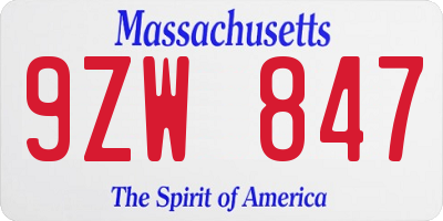 MA license plate 9ZW847