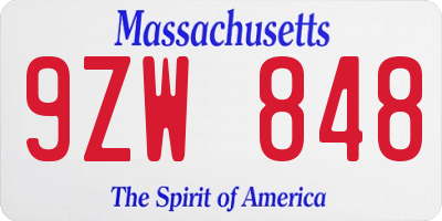 MA license plate 9ZW848